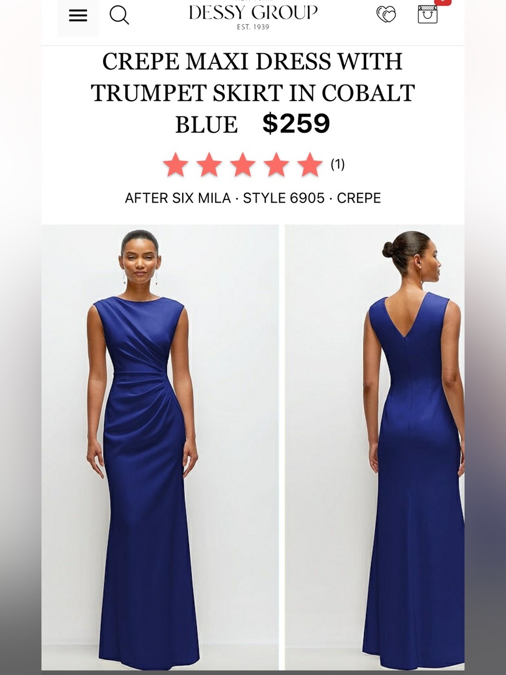 After Six Cobalt Blue Crepe Trumpet Maxi Dress